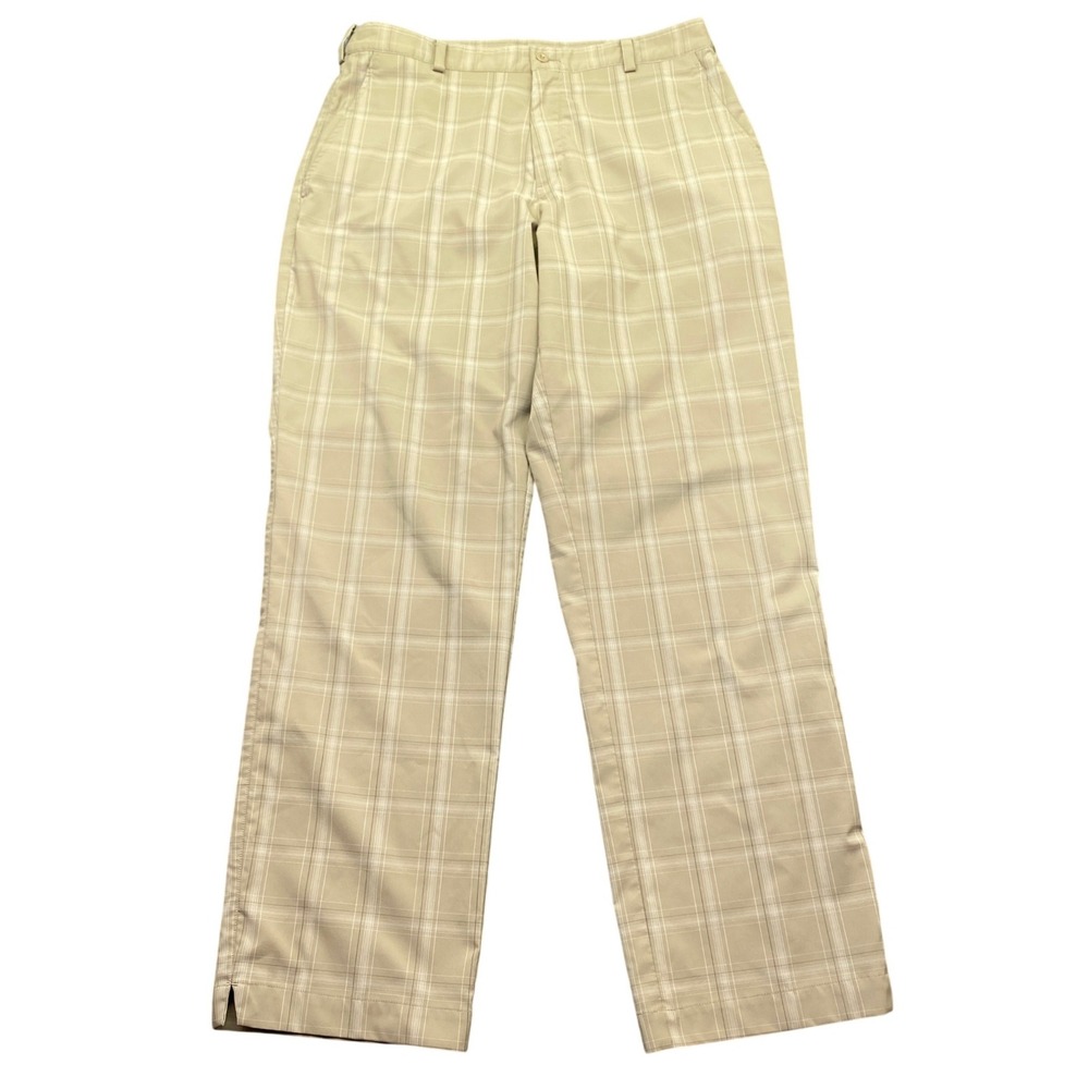 Nike Golf Mens Sz 34 Tan Plaid Nike FIT DRY Performance Flat Front Pants
